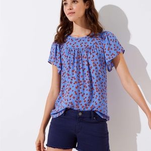 LOFT Petite Floral Mixed Media Flutter Top